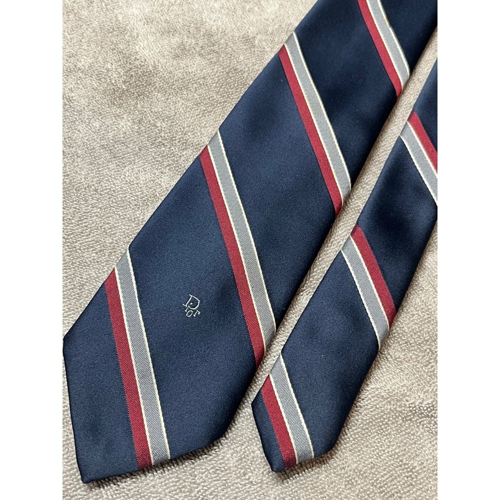 Vintage Christian Dior Premium Shiny Stripe Necktie Italy CD Logo - Picture 1 of 4